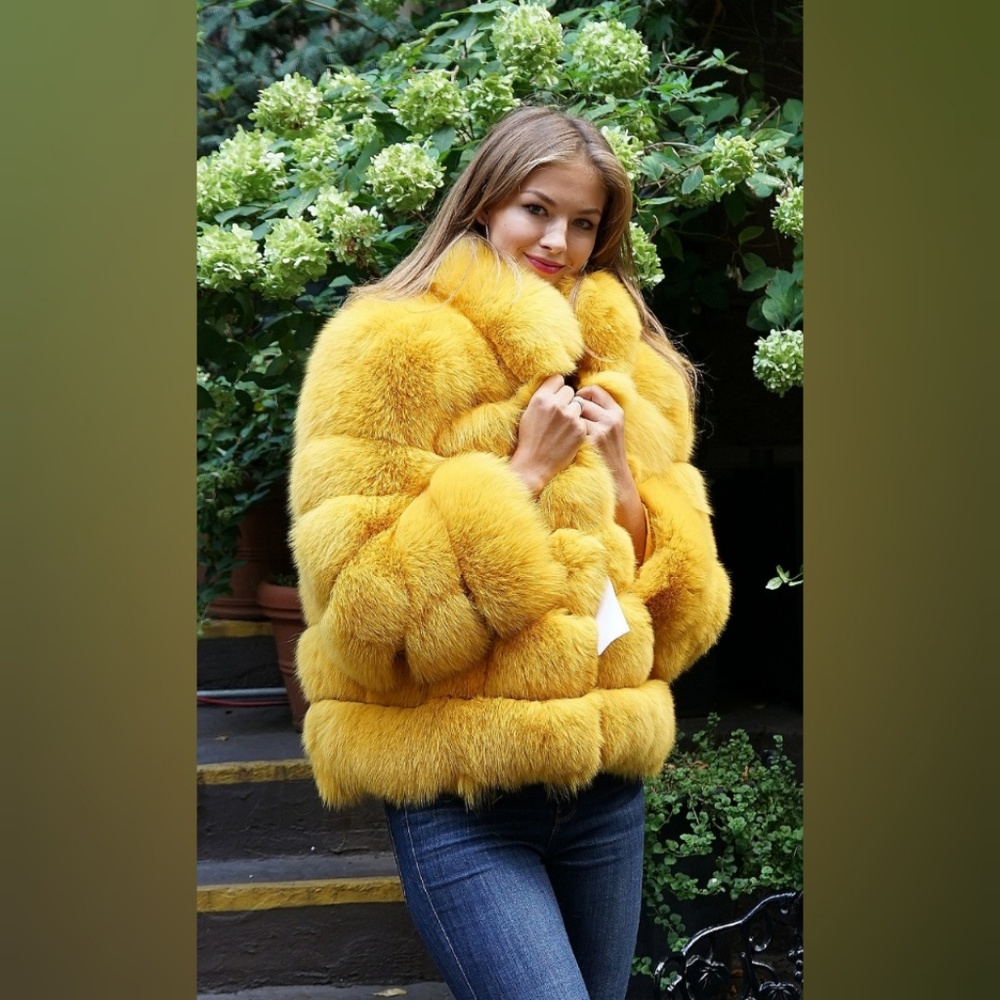 Yellow Fox Fur Jacket - Picture 2 of 5